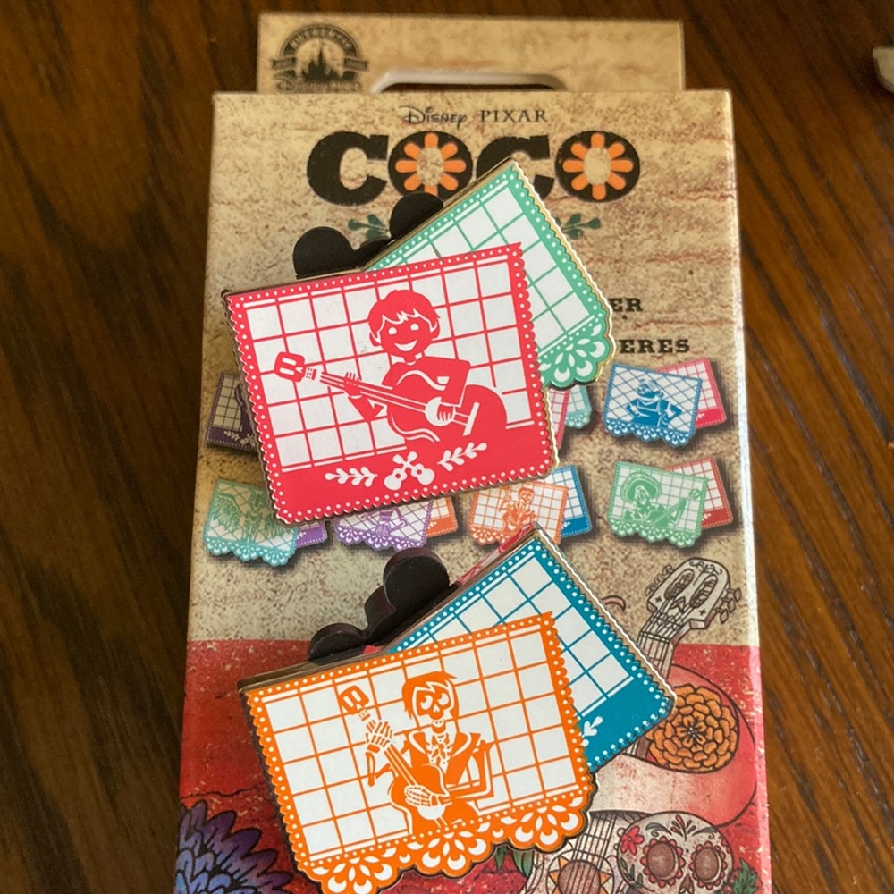 Disney Pixar Coco Miguel and Hector Papel Picado Pin Set